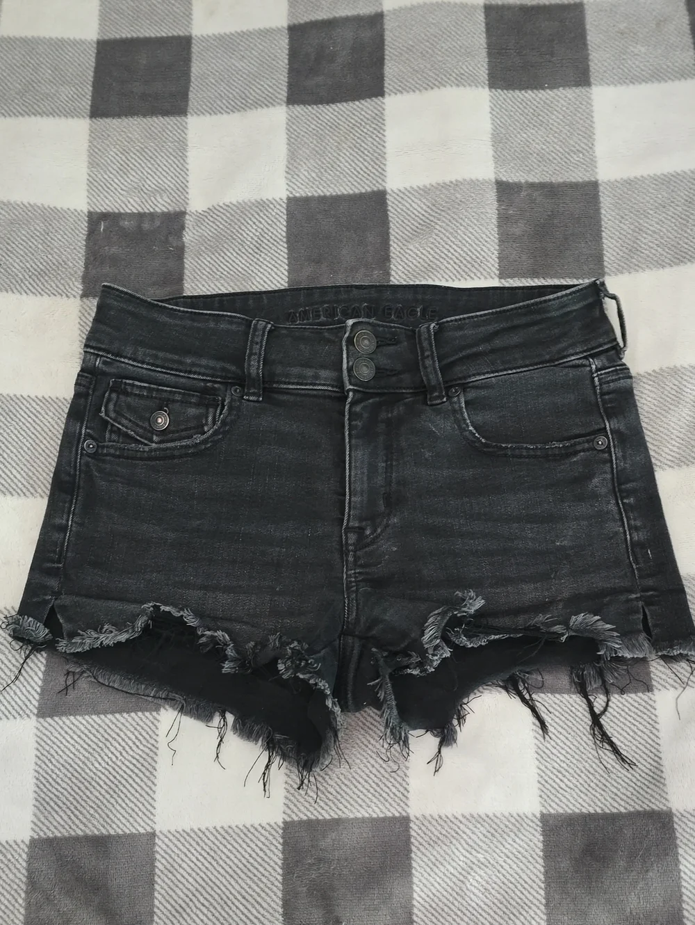 American Eagle Outfitters Black Distressed Frayed Hem Jean Shorts